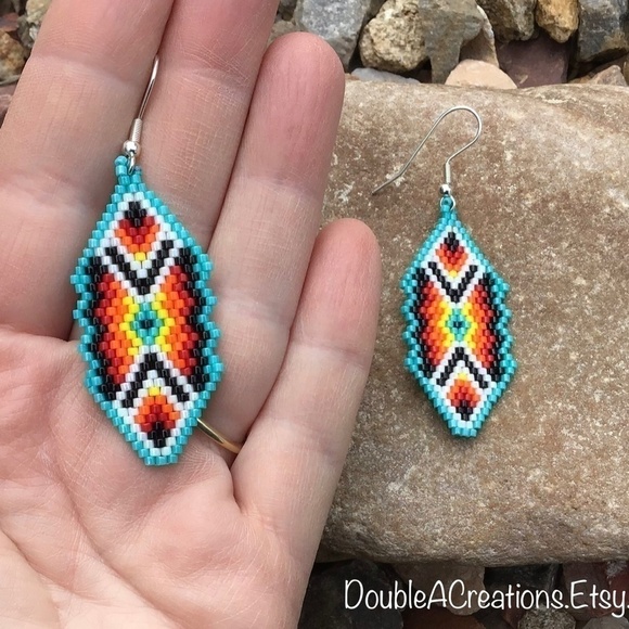 Southwest Beaded Earrings, New, Handmade by Me - Picture 5 of 6